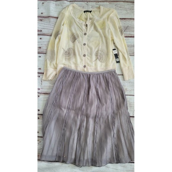 NIC + ZOE Seashell Cardigan and Gray Skirt  - Picture 2 of 9